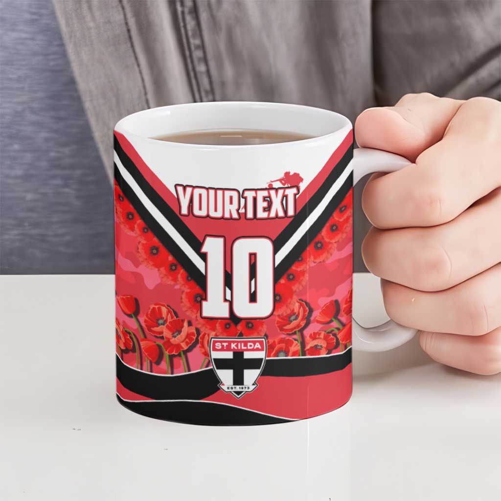 Personalised St Kilda Saints ANZAC Ceramic Mug Military Remembrance Australian Football Mascot Camouflage