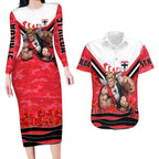 Personalised St Kilda Saints ANZAC Couples Matching Long Sleeve Bodycon Dress and Hawaiian Shirt Military Remembrance Australian Football Mascot Camouflage