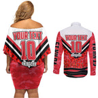 Personalised St Kilda Saints ANZAC Couples Matching Off Shoulder Short Dress and Long Sleeve Button Shirt Military Remembrance Australian Football Mascot Camouflage