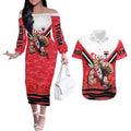 Personalised St Kilda Saints ANZAC Couples Matching Off The Shoulder Long Sleeve Dress and Hawaiian Shirt Military Remembrance Australian Football Mascot Camouflage