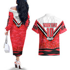 Personalised St Kilda Saints ANZAC Couples Matching Off The Shoulder Long Sleeve Dress and Hawaiian Shirt Military Remembrance Australian Football Mascot Camouflage