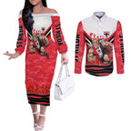 Personalised St Kilda Saints ANZAC Couples Matching Off The Shoulder Long Sleeve Dress and Long Sleeve Button Shirt Military Remembrance Australian Football Mascot Camouflage