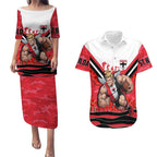 Personalised St Kilda Saints ANZAC Couples Matching Puletasi and Hawaiian Shirt Military Remembrance Australian Football Mascot Camouflage
