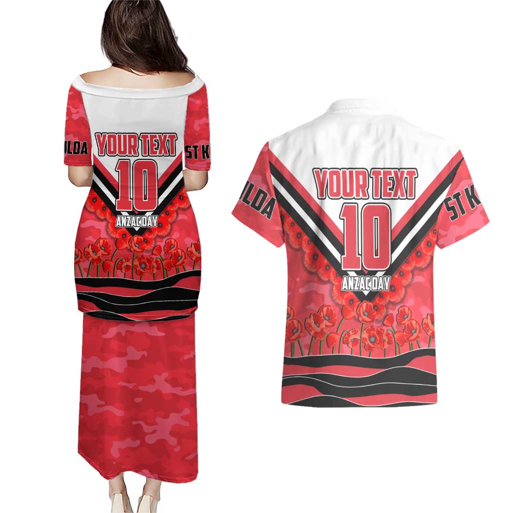 Personalised St Kilda Saints ANZAC Couples Matching Puletasi and Hawaiian Shirt Military Remembrance Australian Football Mascot Camouflage