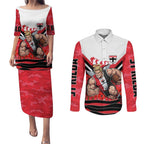 Personalised St Kilda Saints ANZAC Couples Matching Puletasi and Long Sleeve Button Shirt Military Remembrance Australian Football Mascot Camouflage