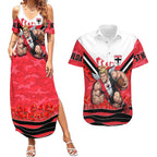 Personalised St Kilda Saints ANZAC Couples Matching Summer Maxi Dress and Hawaiian Shirt Military Remembrance Australian Football Mascot Camouflage