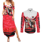 Personalised St Kilda Saints ANZAC Couples Matching Summer Maxi Dress and Long Sleeve Button Shirt Military Remembrance Australian Football Mascot Camouflage