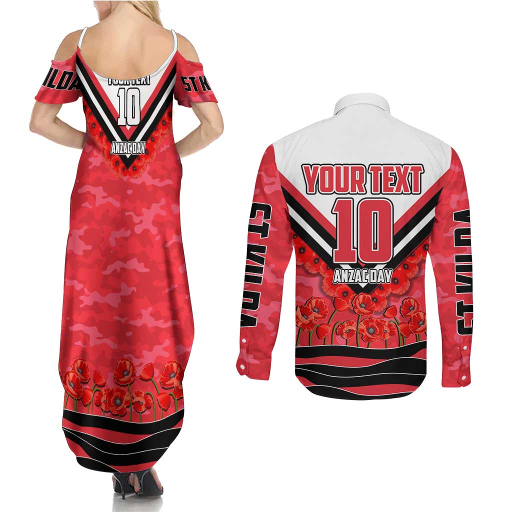 Personalised St Kilda Saints ANZAC Couples Matching Summer Maxi Dress and Long Sleeve Button Shirt Military Remembrance Australian Football Mascot Camouflage