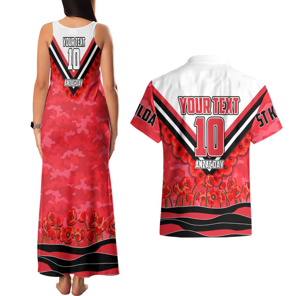 Personalised St Kilda Saints ANZAC Couples Matching Tank Maxi Dress and Hawaiian Shirt Military Remembrance Australian Football Mascot Camouflage