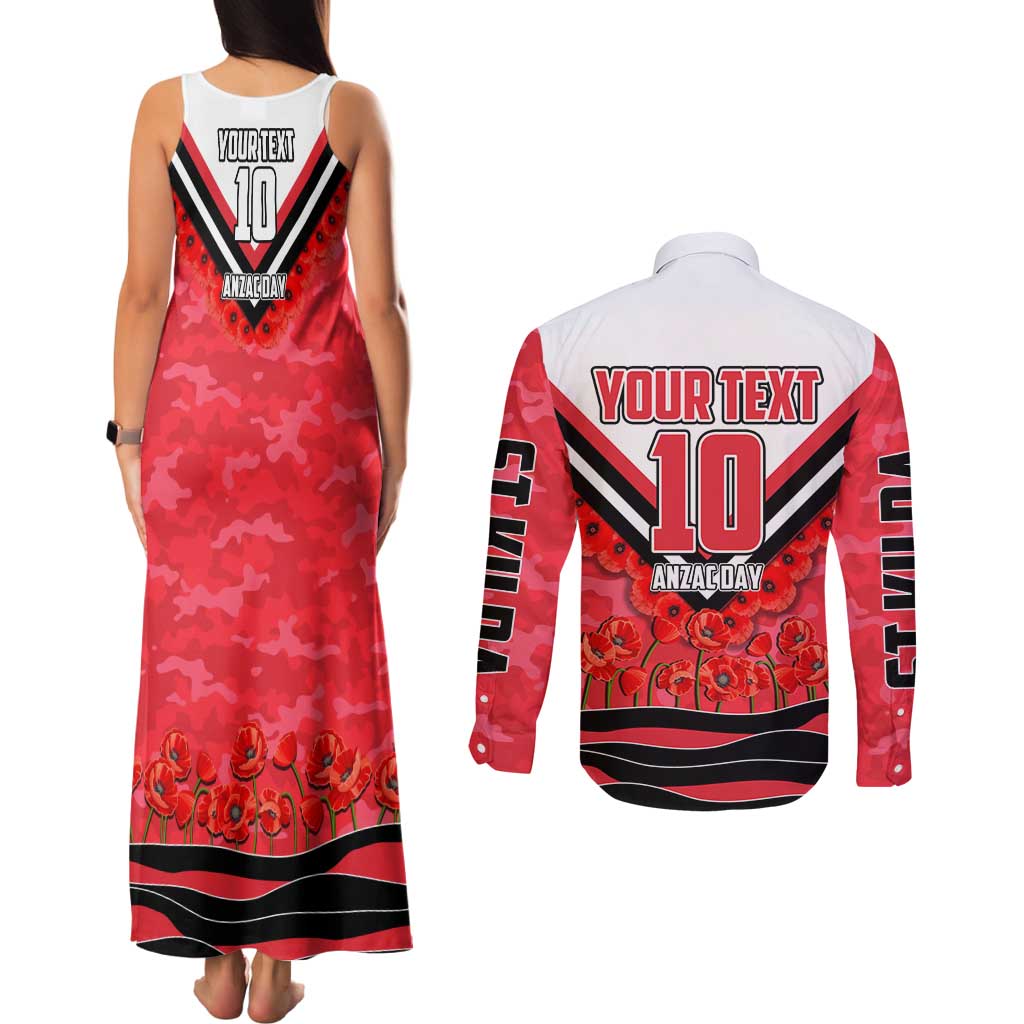 Personalised St Kilda Saints ANZAC Couples Matching Tank Maxi Dress and Long Sleeve Button Shirt Military Remembrance Australian Football Mascot Camouflage