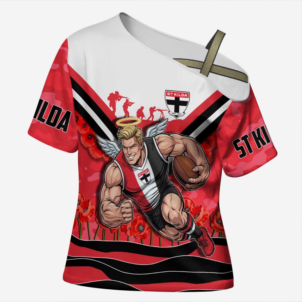 Personalised St Kilda Saints ANZAC Cross Shoulder Shirt Military Remembrance Australian Football Mascot Camouflage