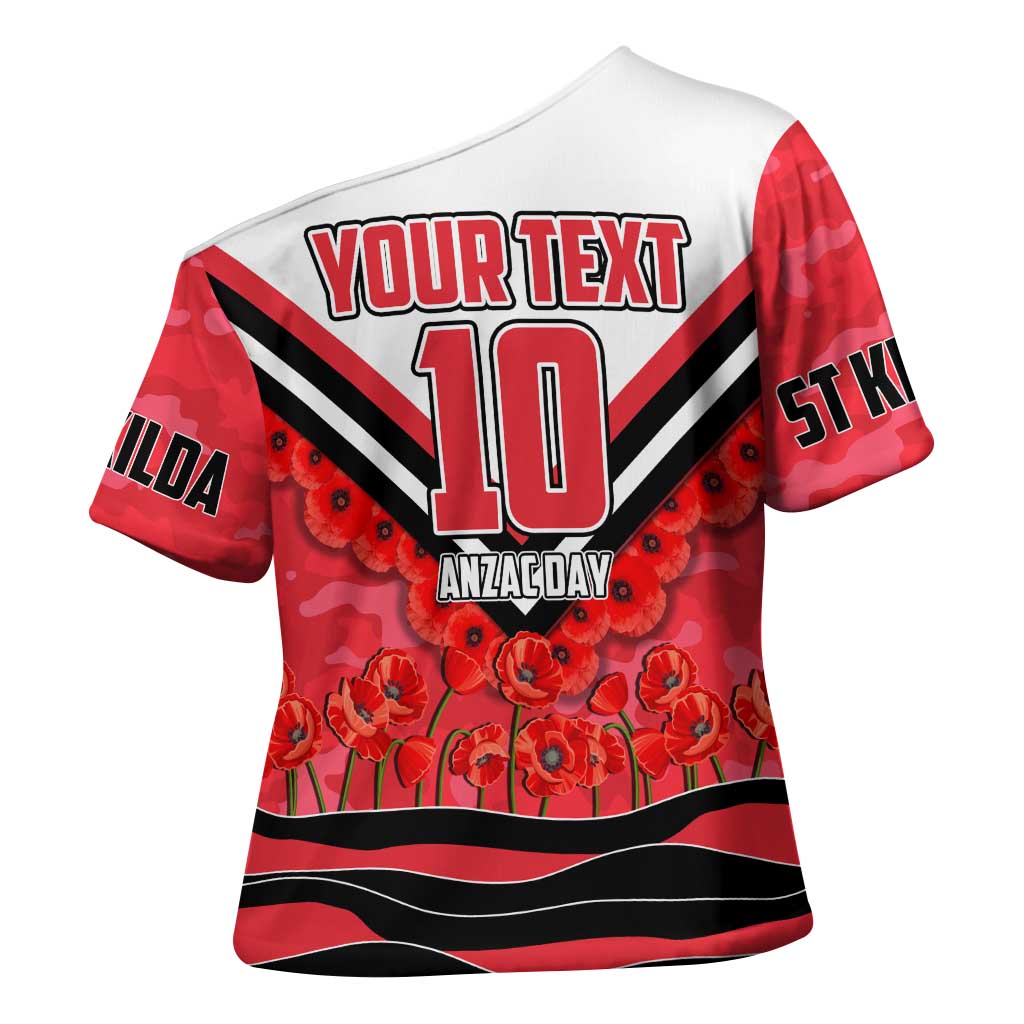 Personalised St Kilda Saints ANZAC Cross Shoulder Shirt Military Remembrance Australian Football Mascot Camouflage