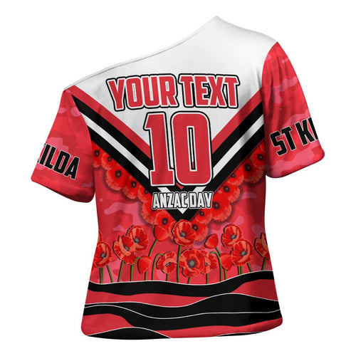 Personalised St Kilda Saints ANZAC Cross Shoulder Shirt Military Remembrance Australian Football Mascot Camouflage