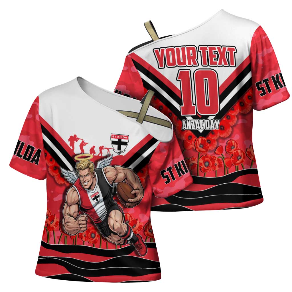 Personalised St Kilda Saints ANZAC Cross Shoulder Shirt Military Remembrance Australian Football Mascot Camouflage