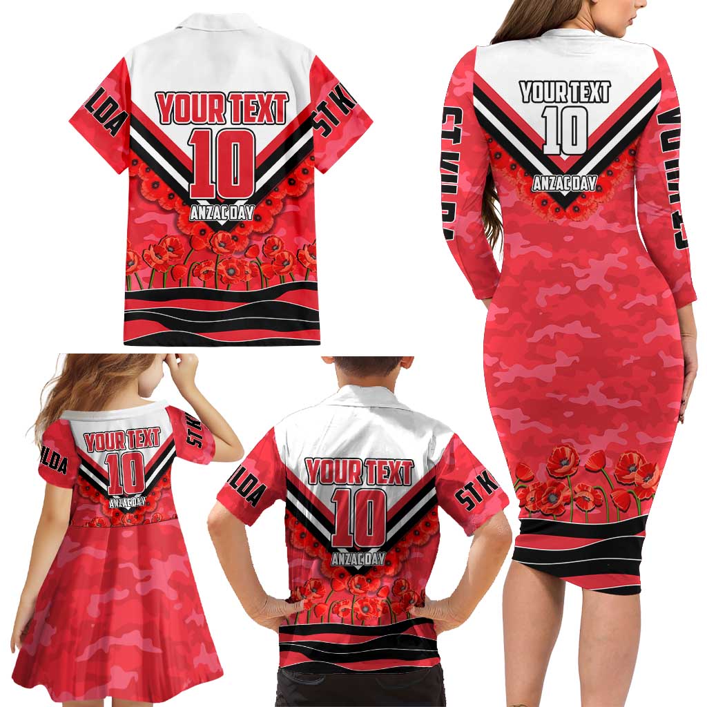 Personalised St Kilda Saints ANZAC Family Matching Long Sleeve Bodycon Dress and Hawaiian Shirt Military Remembrance Australian Football Mascot Camouflage