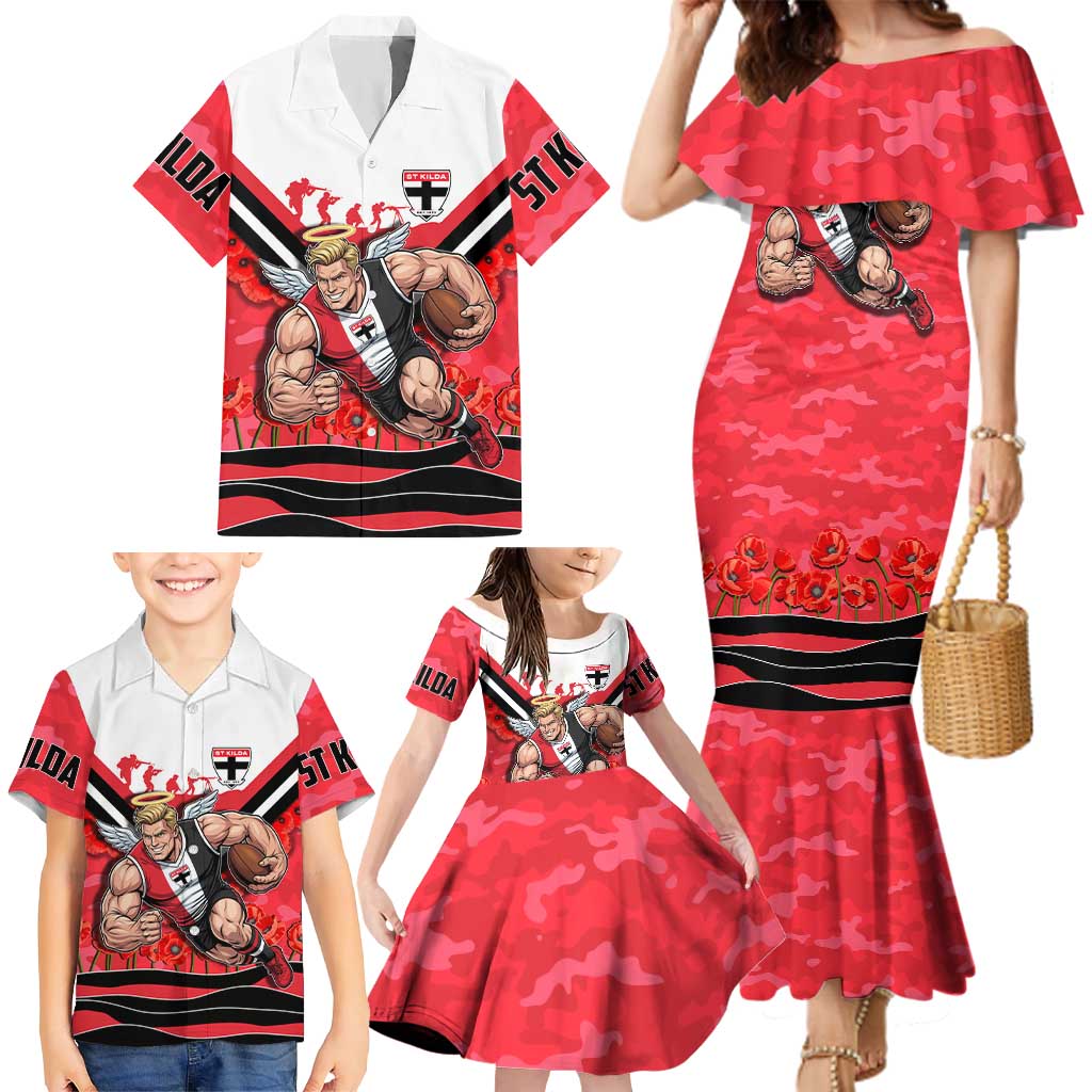 Personalised St Kilda Saints ANZAC Family Matching Mermaid Dress and Hawaiian Shirt Military Remembrance Australian Football Mascot Camouflage