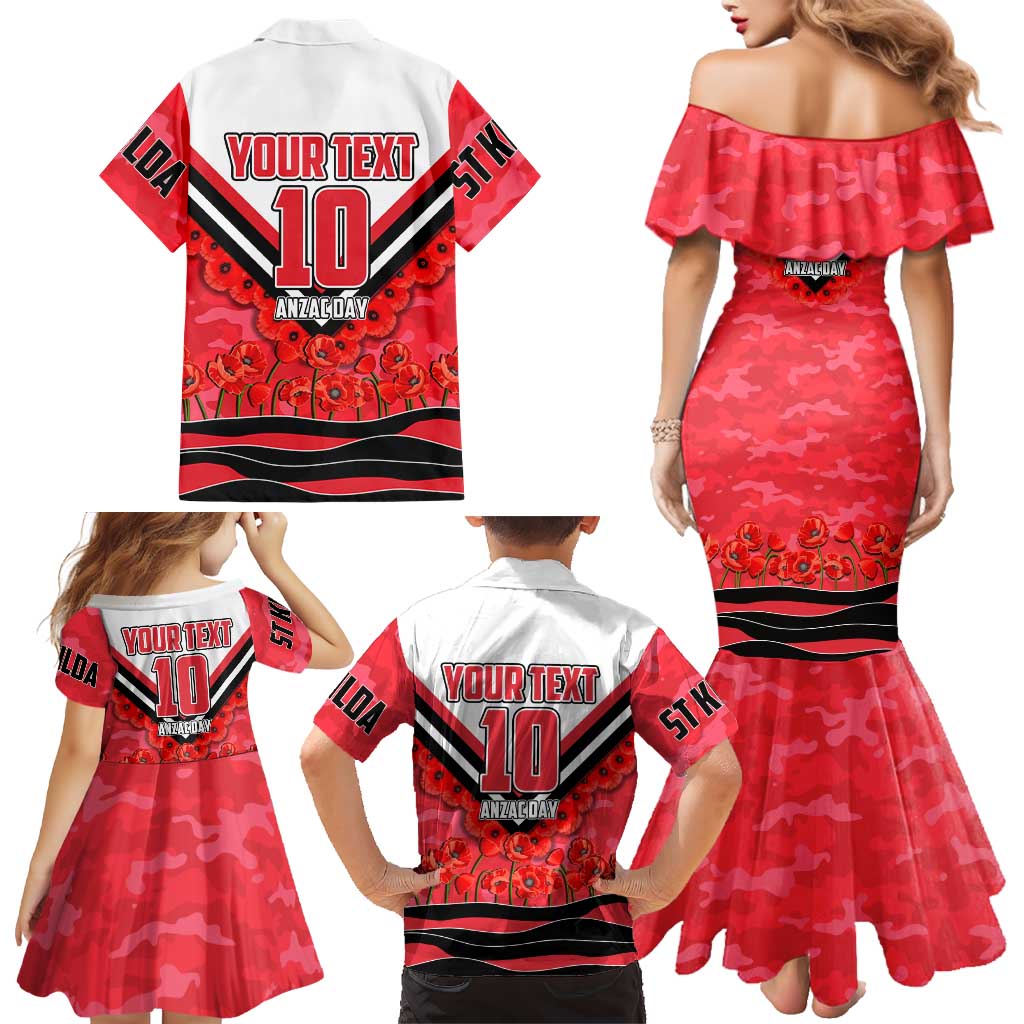 Personalised St Kilda Saints ANZAC Family Matching Mermaid Dress and Hawaiian Shirt Military Remembrance Australian Football Mascot Camouflage
