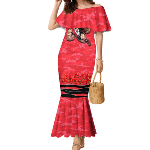Personalised St Kilda Saints ANZAC Family Matching Mermaid Dress and Hawaiian Shirt Military Remembrance Australian Football Mascot Camouflage