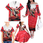 Personalised St Kilda Saints ANZAC Family Matching Off The Shoulder Long Sleeve Dress and Hawaiian Shirt Military Remembrance Australian Football Mascot Camouflage