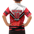 Personalised St Kilda Saints ANZAC Family Matching Off The Shoulder Long Sleeve Dress and Hawaiian Shirt Military Remembrance Australian Football Mascot Camouflage
