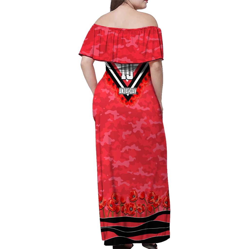 Personalised St Kilda Saints ANZAC Family Matching Off Shoulder Maxi Dress and Hawaiian Shirt Military Remembrance Australian Football Mascot Camouflage
