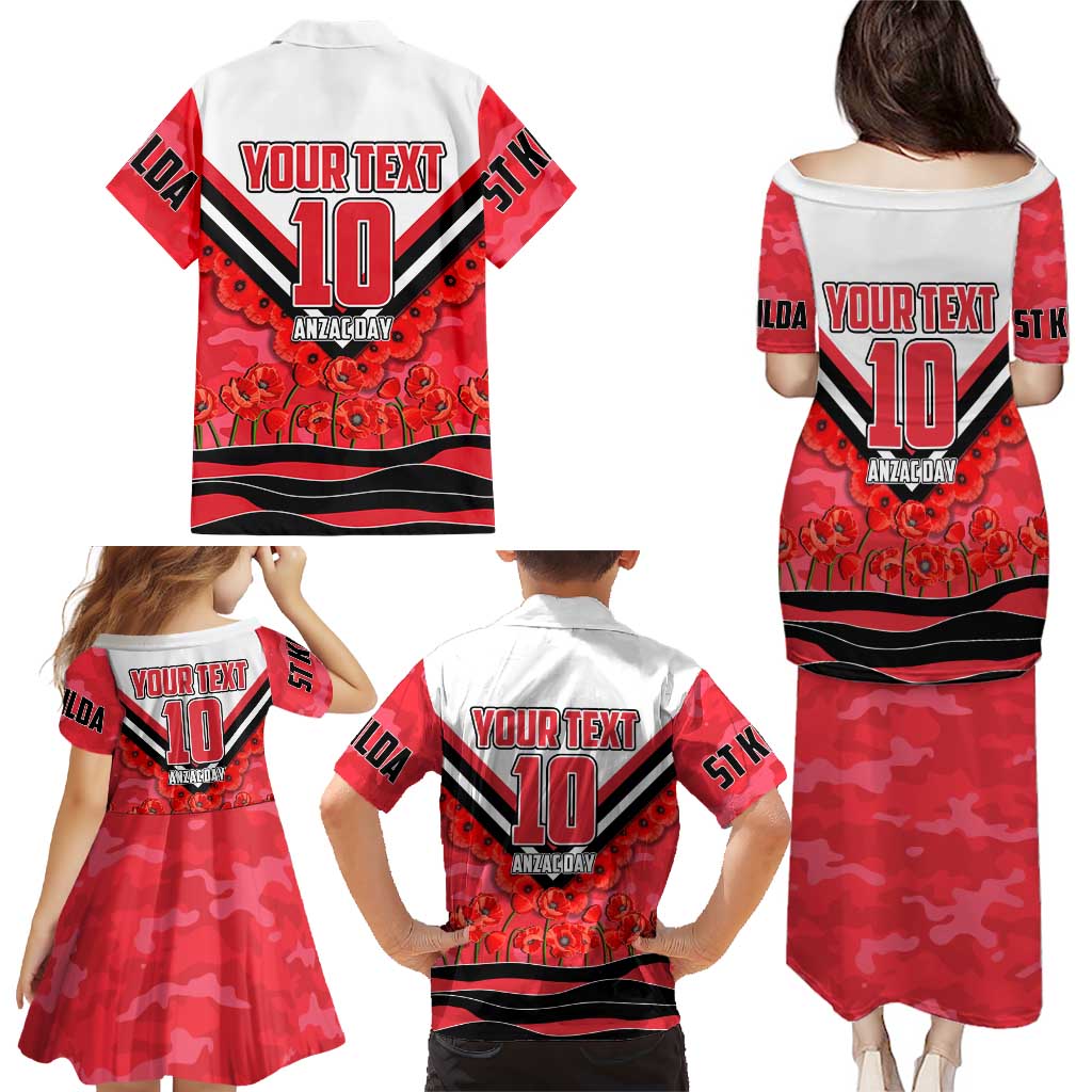 Personalised St Kilda Saints ANZAC Family Matching Puletasi and Hawaiian Shirt Military Remembrance Australian Football Mascot Camouflage
