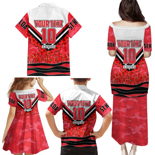 Personalised St Kilda Saints ANZAC Family Matching Puletasi and Hawaiian Shirt Military Remembrance Australian Football Mascot Camouflage