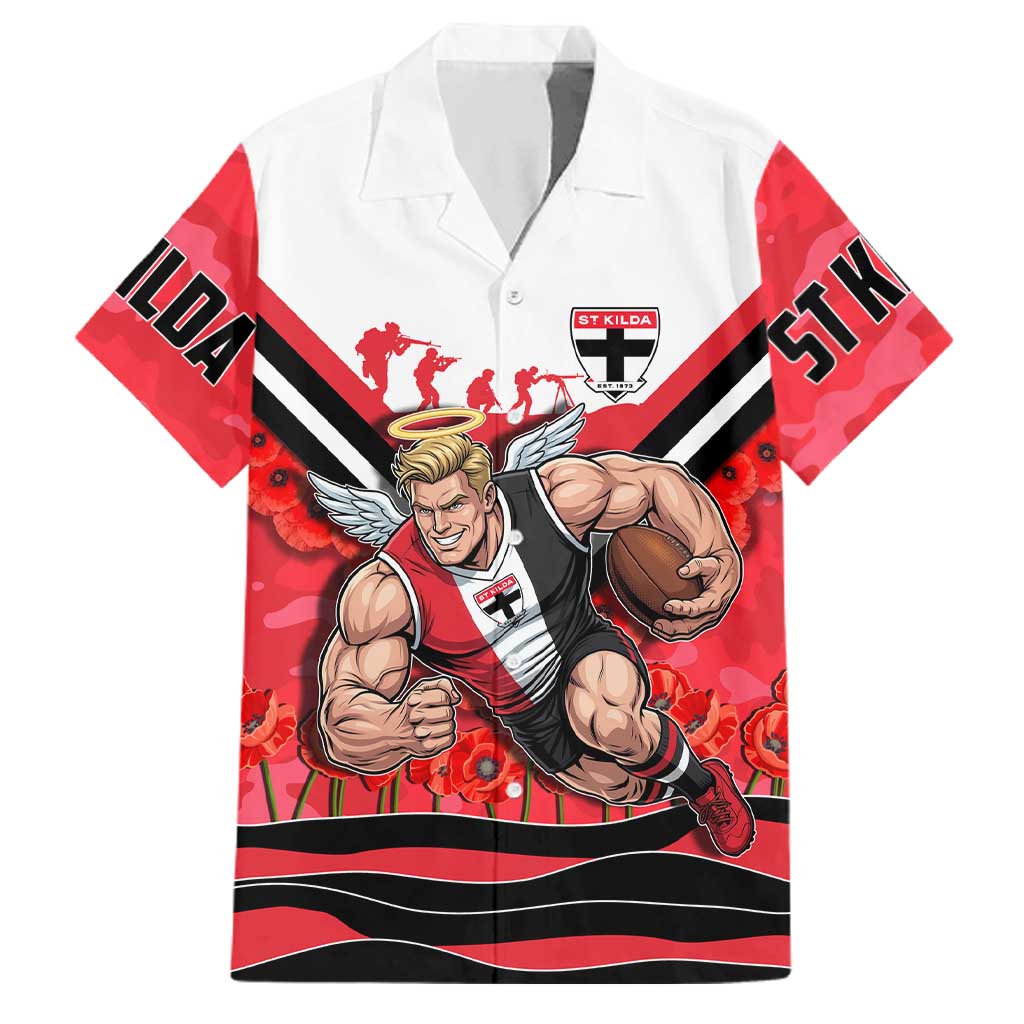 Personalised St Kilda Saints ANZAC Family Matching Puletasi and Hawaiian Shirt Military Remembrance Australian Football Mascot Camouflage