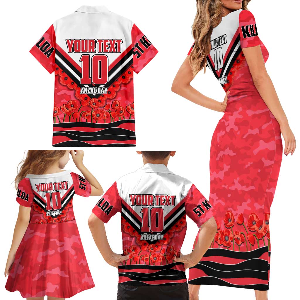 Personalised St Kilda Saints ANZAC Family Matching Short Sleeve Bodycon Dress and Hawaiian Shirt Military Remembrance Australian Football Mascot Camouflage