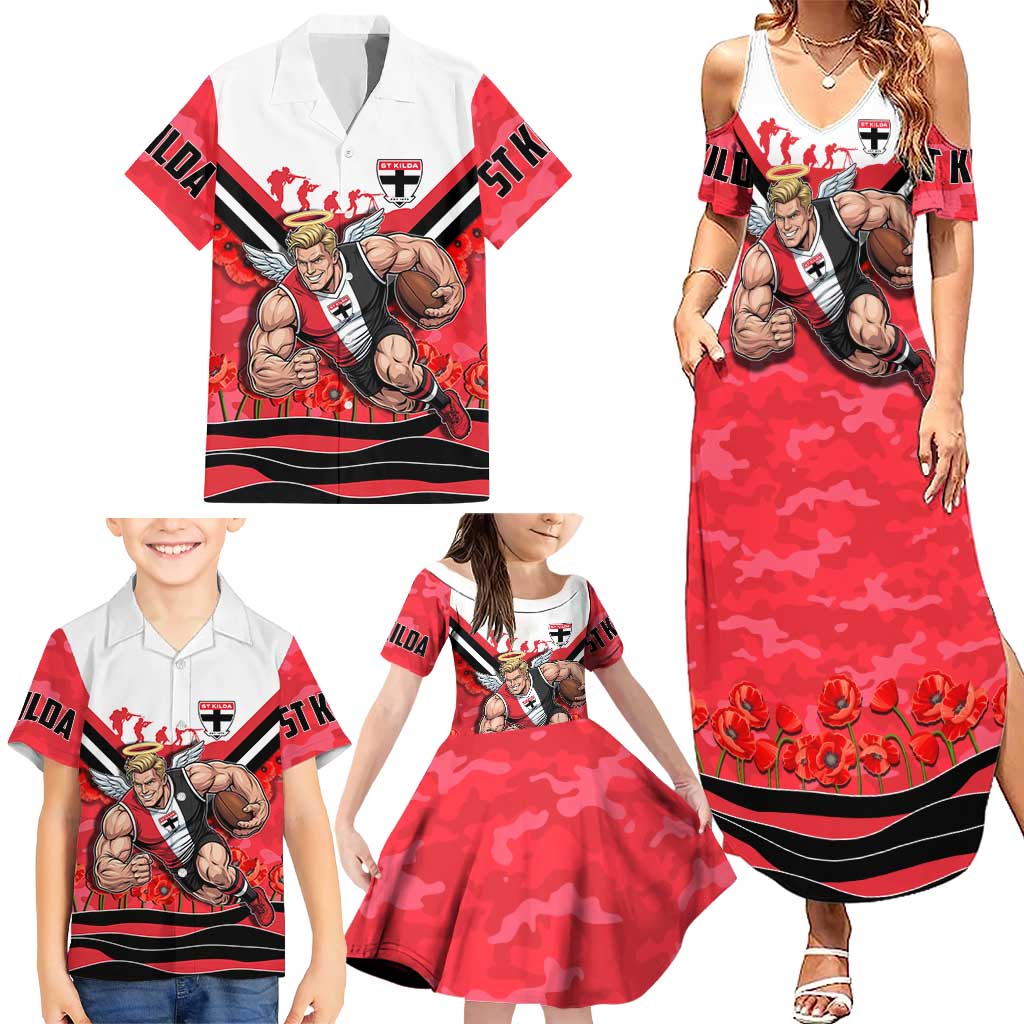 Personalised St Kilda Saints ANZAC Family Matching Summer Maxi Dress and Hawaiian Shirt Military Remembrance Australian Football Mascot Camouflage