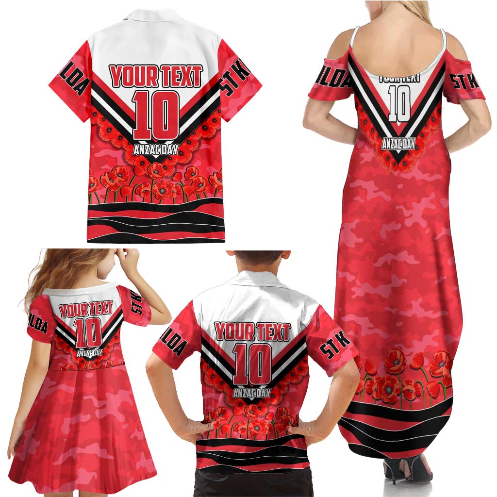 Personalised St Kilda Saints ANZAC Family Matching Summer Maxi Dress and Hawaiian Shirt Military Remembrance Australian Football Mascot Camouflage