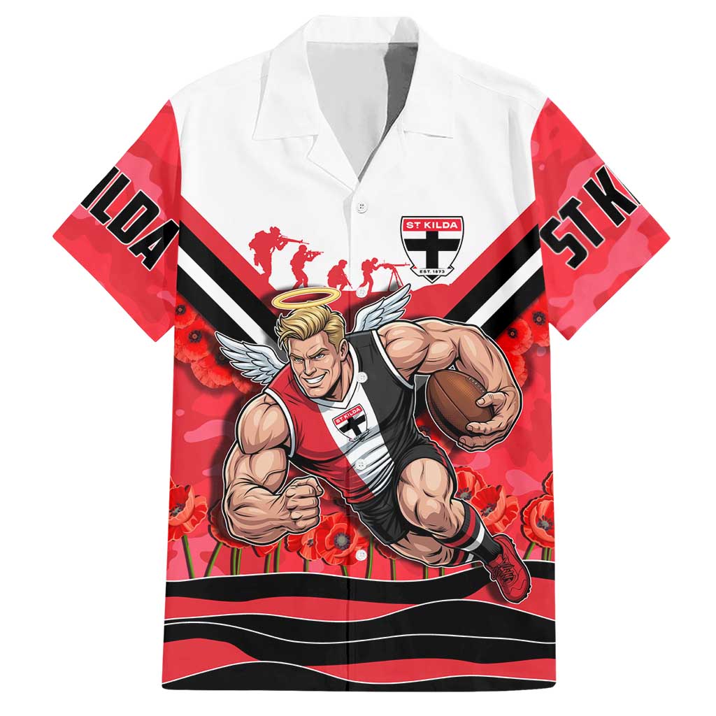 Personalised St Kilda Saints ANZAC Hawaiian Shirt Military Remembrance Australian Football Mascot Camouflage