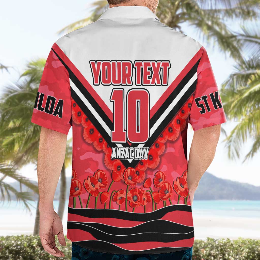 Personalised St Kilda Saints ANZAC Hawaiian Shirt Military Remembrance Australian Football Mascot Camouflage