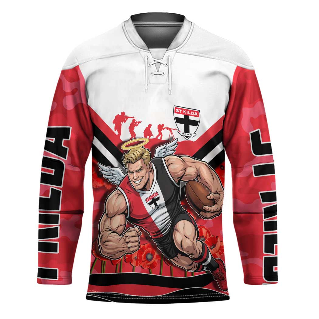 Personalised St Kilda Saints ANZAC Hockey Jersey Military Remembrance Australian Football Mascot Camouflage