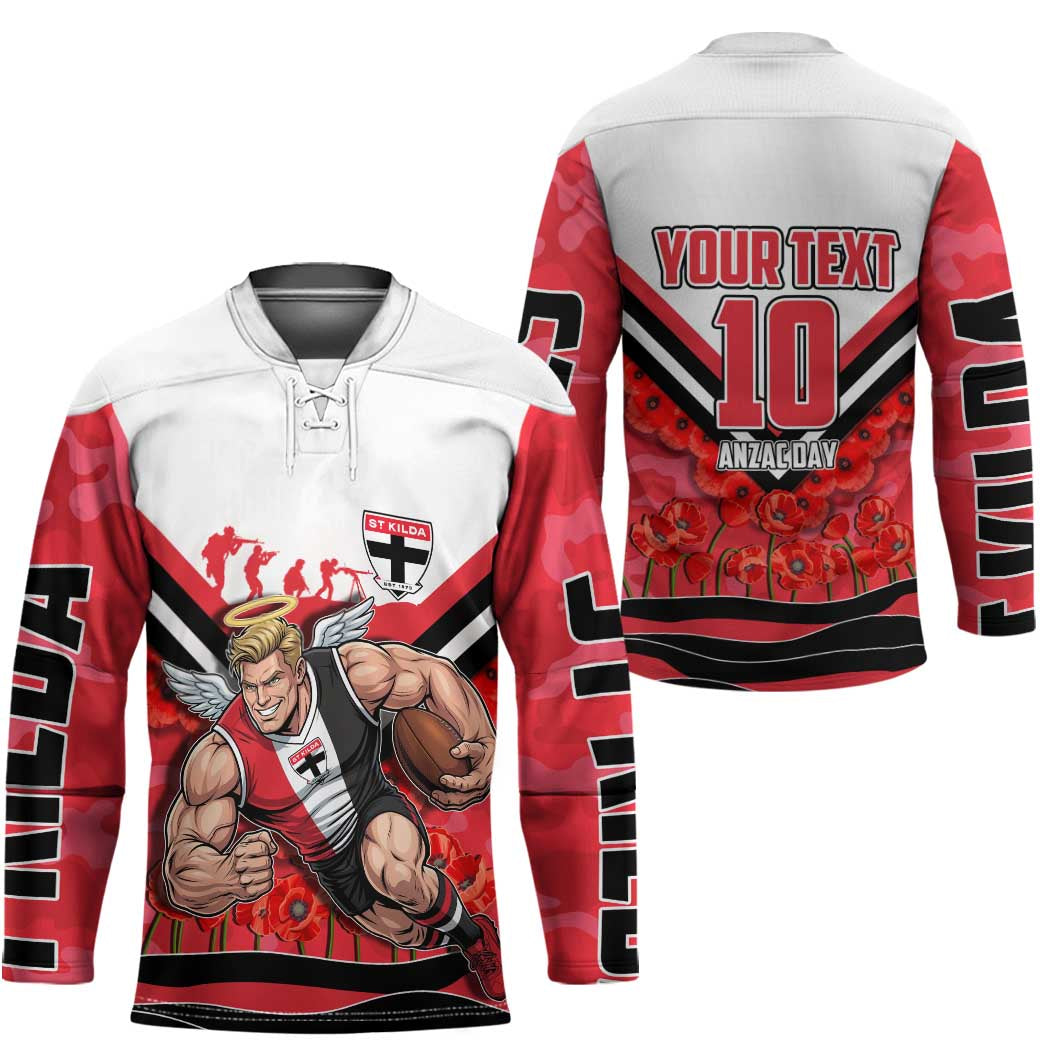 Personalised St Kilda Saints ANZAC Hockey Jersey Military Remembrance Australian Football Mascot Camouflage