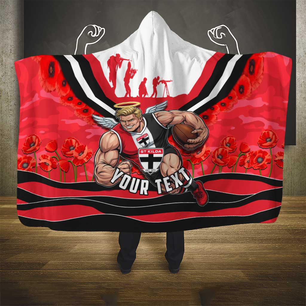 Personalised St Kilda Saints ANZAC Hooded Blanket Military Remembrance Australian Football Mascot Camouflage
