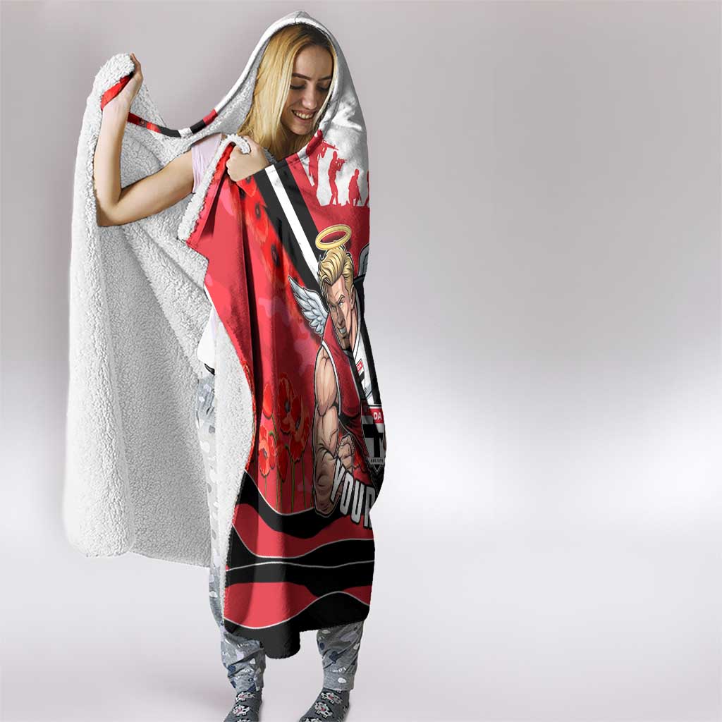 Personalised St Kilda Saints ANZAC Hooded Blanket Military Remembrance Australian Football Mascot Camouflage