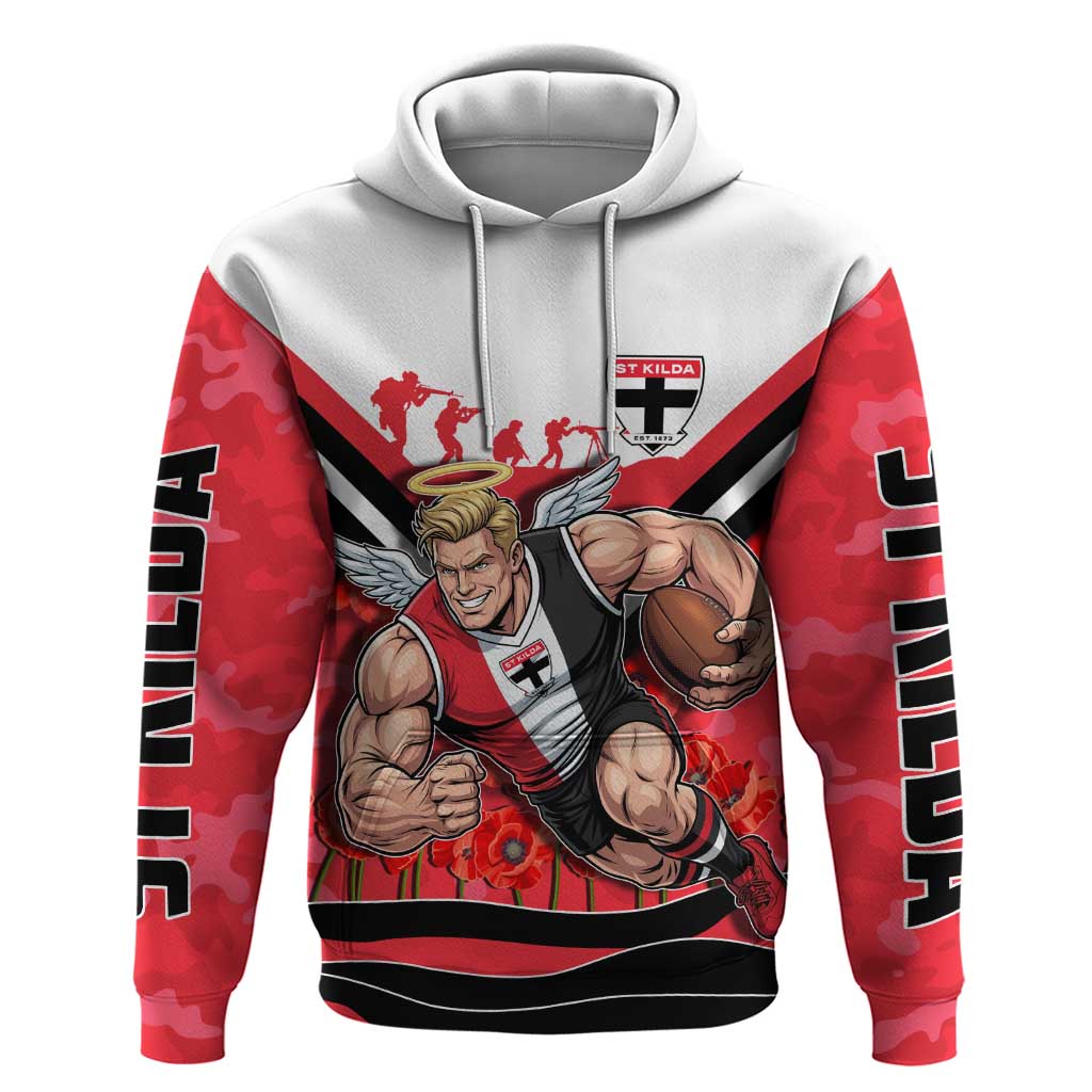 Personalised St Kilda Saints ANZAC Hoodie Military Remembrance Australian Football Mascot Camouflage