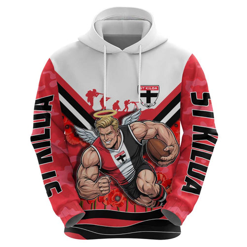 Personalised St Kilda Saints ANZAC Hoodie Military Remembrance Australian Football Mascot Camouflage