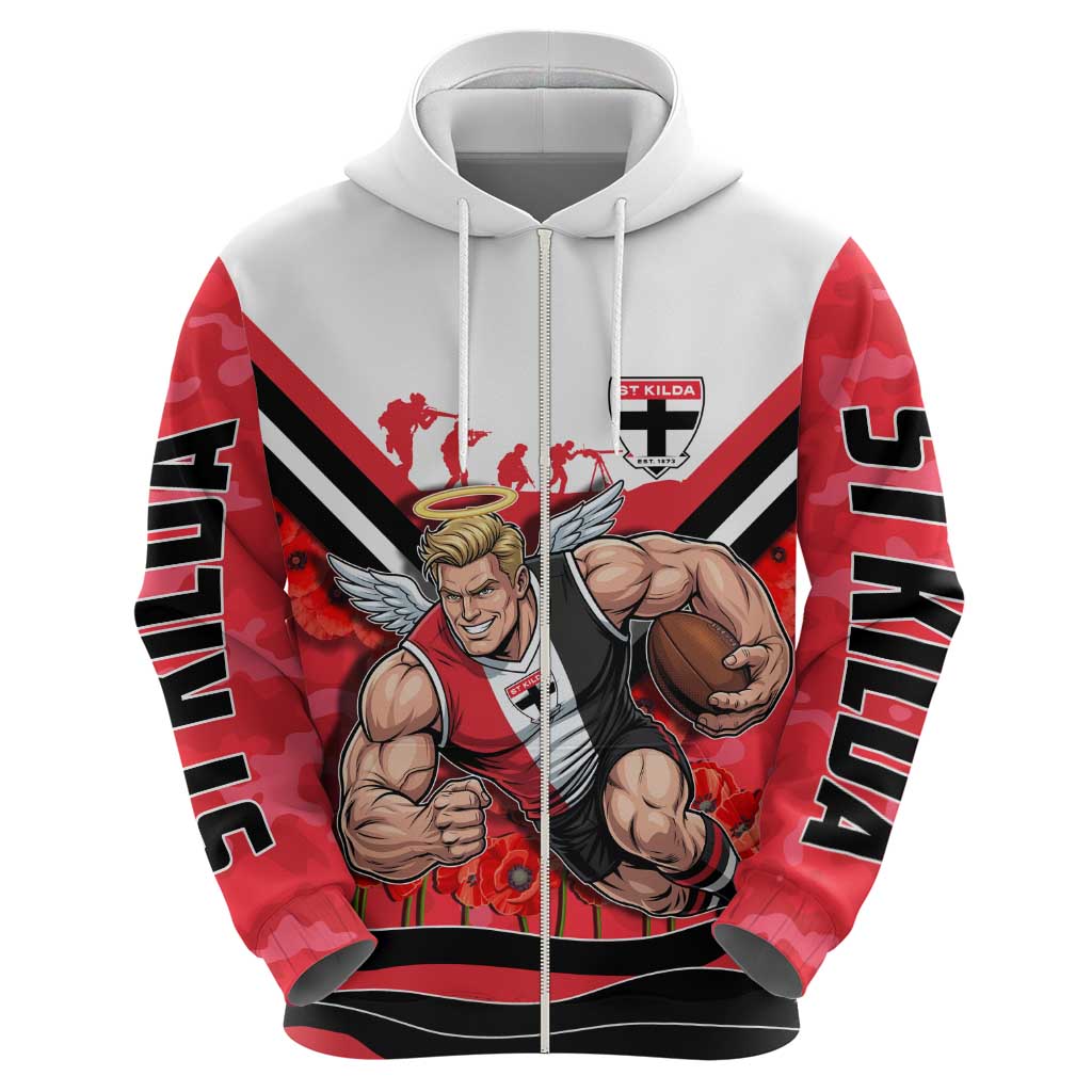 Personalised St Kilda Saints ANZAC Hoodie Military Remembrance Australian Football Mascot Camouflage