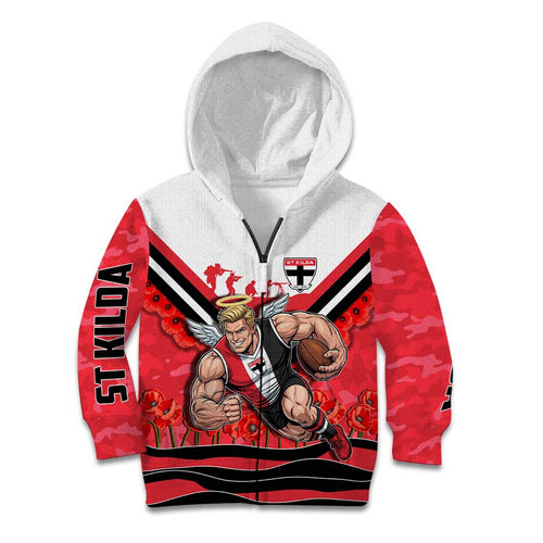 Personalised St Kilda Saints ANZAC Kid Hoodie Military Remembrance Australian Football Mascot Camouflage