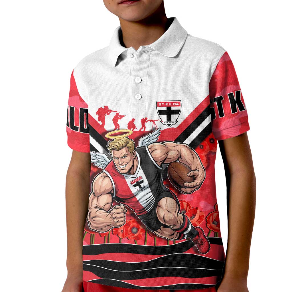 Personalised St Kilda Saints ANZAC Kid Polo Shirt Military Remembrance Australian Football Mascot Camouflage