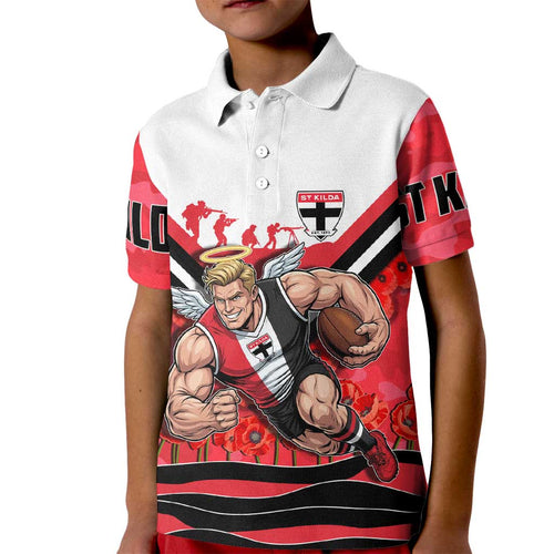 Personalised St Kilda Saints ANZAC Kid Polo Shirt Military Remembrance Australian Football Mascot Camouflage
