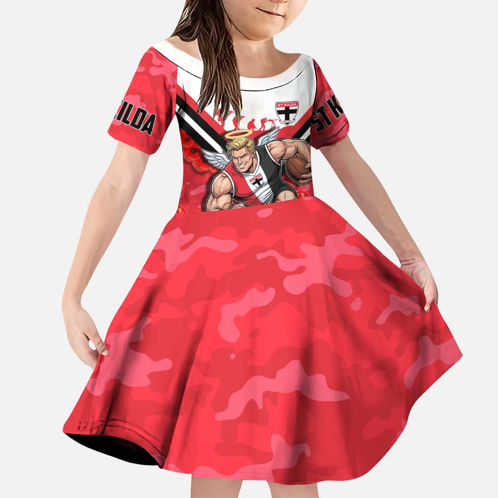 Personalised St Kilda Saints ANZAC Kid Short Sleeve Dress Military Remembrance Australian Football Mascot Camouflage