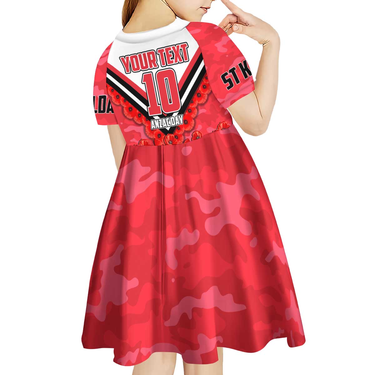 Personalised St Kilda Saints ANZAC Kid Short Sleeve Dress Military Remembrance Australian Football Mascot Camouflage