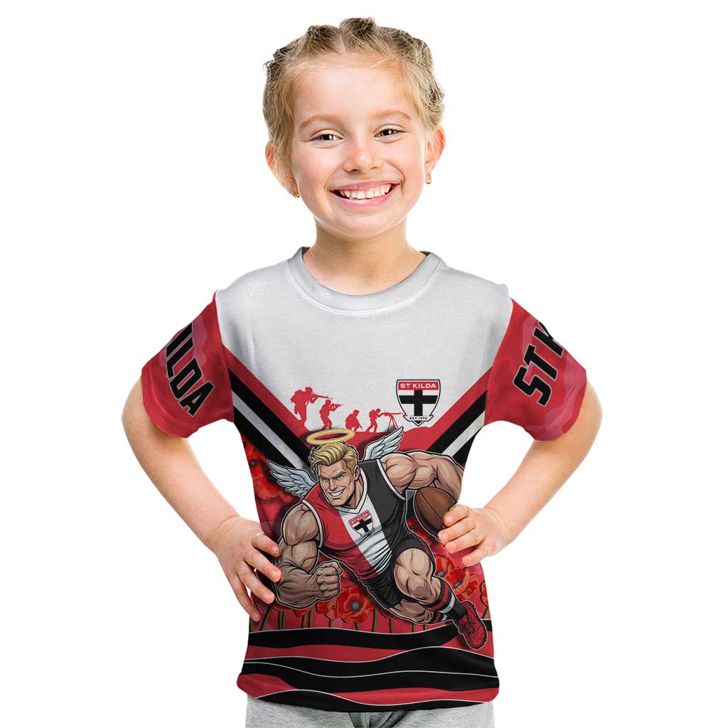 Personalised St Kilda Saints ANZAC Kid T Shirt Military Remembrance Australian Football Mascot Camouflage