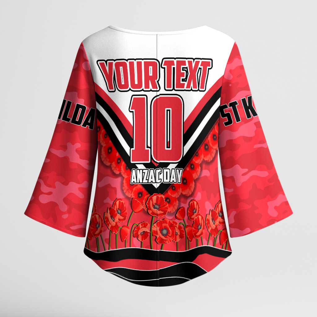 Personalised St Kilda Saints ANZAC Kimono Sleeve Blouse Military Remembrance Australian Football Mascot Camouflage