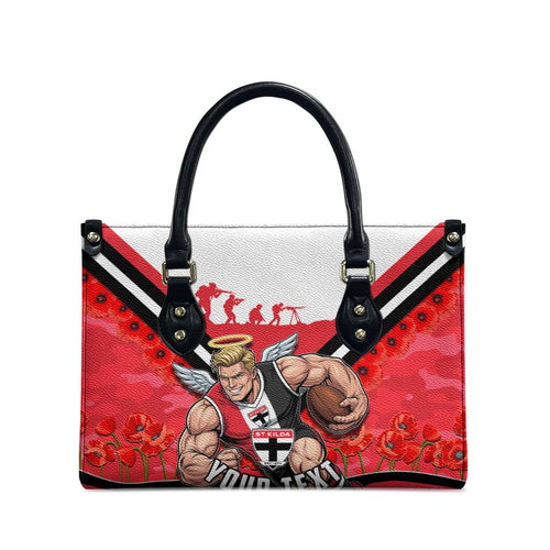 Personalised St Kilda Saints ANZAC Leather Bag Military Remembrance Australian Football Mascot Camouflage