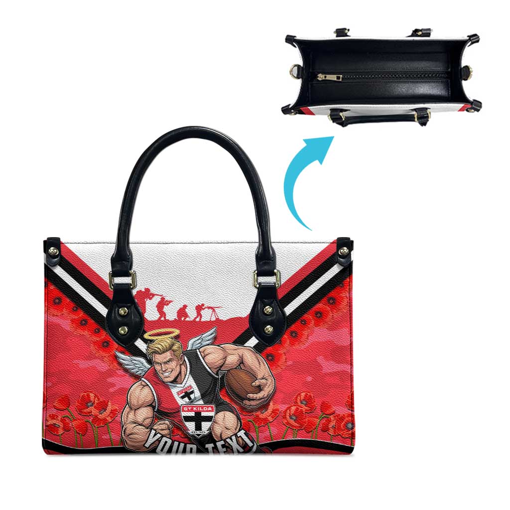 Personalised St Kilda Saints ANZAC Leather Bag Military Remembrance Australian Football Mascot Camouflage