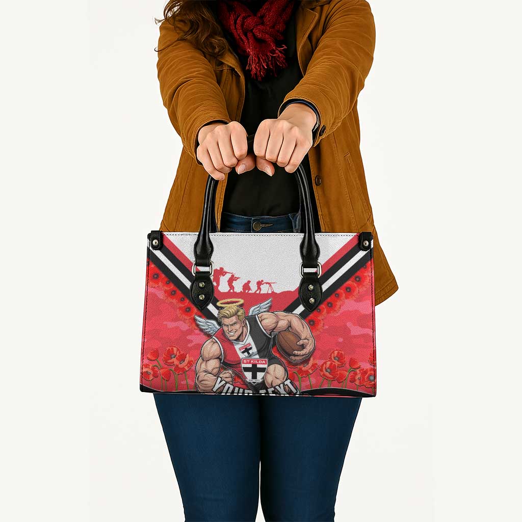 Personalised St Kilda Saints ANZAC Leather Bag Military Remembrance Australian Football Mascot Camouflage